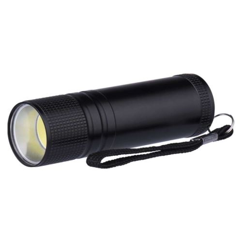 LED svítilna kovová, 3W COB LED, na 3x AAA černá