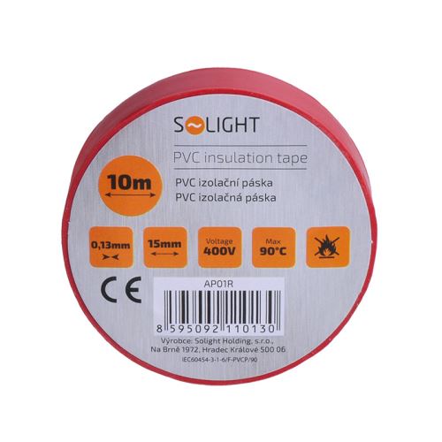 Solight izolačná páska, 15mm x 0,13 mm x 10m, červená