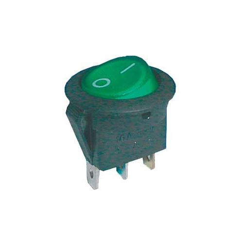 Přepínač kolébkový kul. pros. 2pol./3pin ON-OFF 16A/12VDC zelený