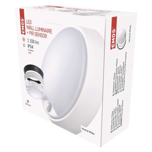 LED prisadené svietidlo s PIR, kruh čierna / biela 14W neut. biela