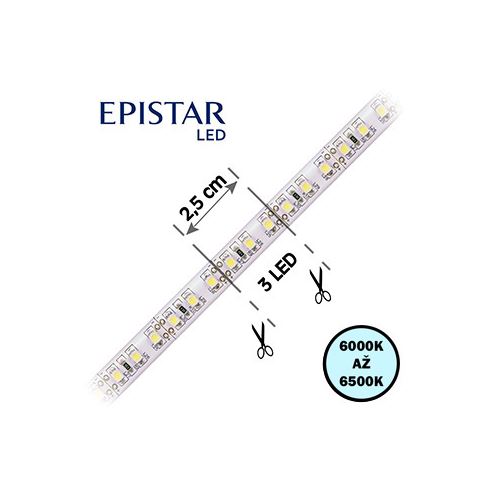 LED pásek 120LED/m, 2835, IP65, 6000 - 6500 K, bílá, 12V, 10m