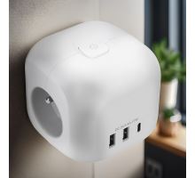 Solight rozbočka kostka, 3x 16A + USB A+C, bílá, vypínač (1)