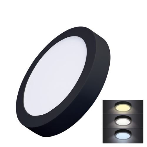 Solight LED mini panel CCT, prisadený, 18W, 1530lm, 3000K, 4000K, 6000K, okrúhly, čierna farba