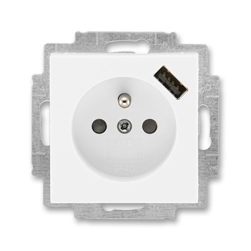 Zásuvka jednonásobná, s clonkami, s USB nabíjením, bílá/bílá, ABB Levit 5569H-A02357 03
