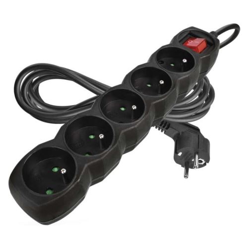 Prodlužovací kabel s vypínačem 5 zásuvek 3m, černý