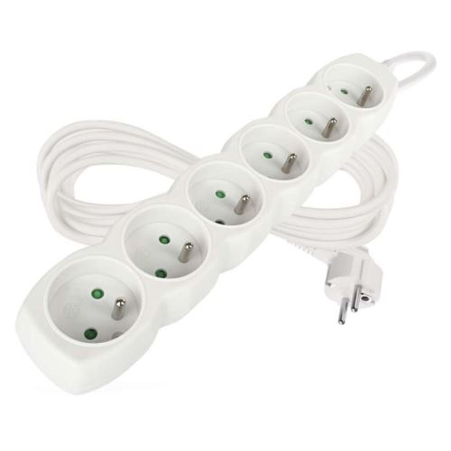 Prodlužovací kabel – 6 zásuvek, 5m, bílý