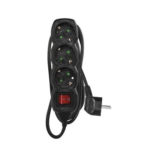 Predlžovací kábel 1,5 m / 3 zásuvky / s vypínačom / čierny / PVC / 1,5 mm2