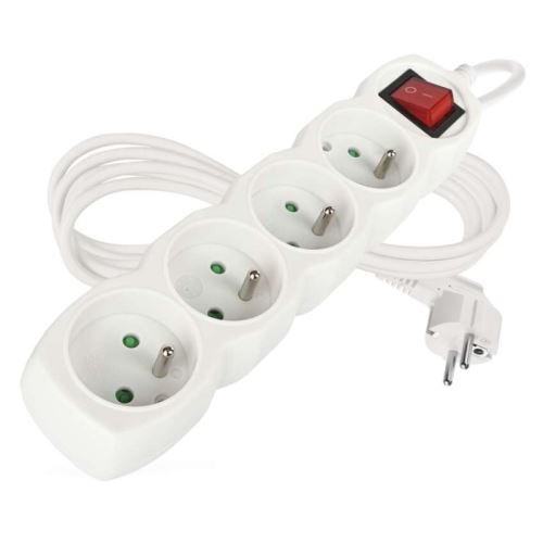 Prodlužovací kabel s vypínačem 4 zásuvky 2m, bílý