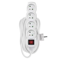Predlžovací kábel s vypínačom - 4 zásuvky, 10m, biely
