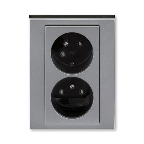 Zásuvka dvojnásobná s clonkami, s natočenou dutinou, ocelová/kouřová černá, ABB Levit M 5513H-C02357 69