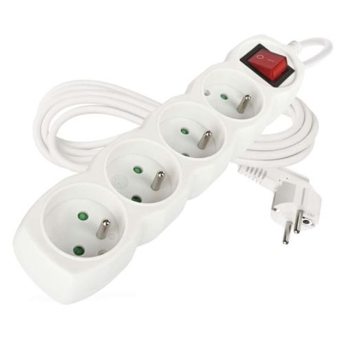 Prodlužovací kabel s vypínačem 4 zásuvky 3m, bílý