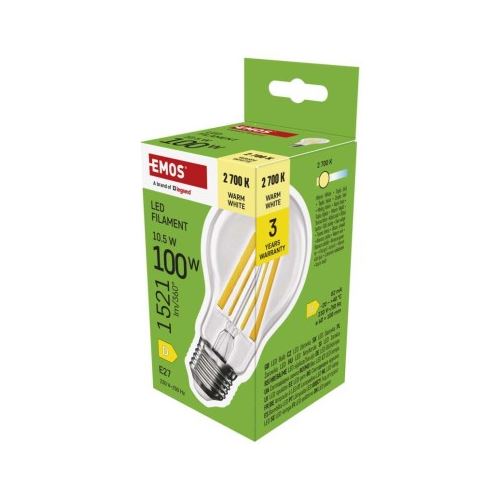 LED žárovka Filament A60 / E27 / 10,5 W (100 W) / 1521 lm / teplá bílá