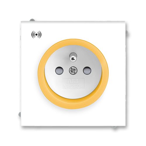 Zásuvka jednonásobná s prepäťovou ochranou s akustickou signalizáciou, clonky, bezšr., Biela / ľadová oranž., ABB Neo 5589-A02357 43