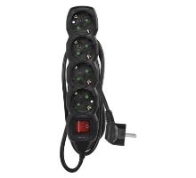 Predlžovací kábel 1,5 m / 4 zásuvky / s vypínačom / čierny / PVC / 1,5 mm2