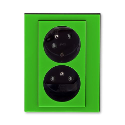 Zásuvka dvojnásobná, s clonou, s natočenú dutinou, zelená / dymová čierna, ABB Levit 5513H-C02357 67