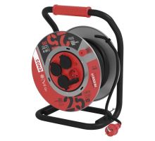 Venkovní prodlužovací kabel na bubnu 25 m / 4 zásuvky / černý / guma / 230 V / 1,5 mm2