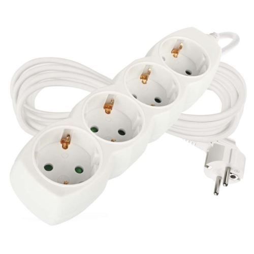 Predlžovací kábel 5 m / 4 zásuvky / biely / PVC / 1,5 mm2