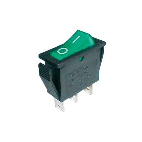 Přepínač kolébkový 2pol./3pin ON-OFF 250V/15A pros. zelený
