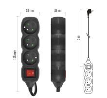 Prodlužovací kabel s vypínačem 3 zásuvky 5m, černý (10)