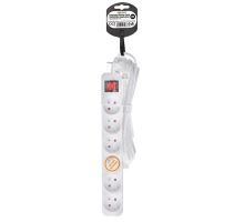 Solight prodlužovací přívod 3m, 6 zásuvek, vypínač, 16A/3680W, PVC, bílý (3)