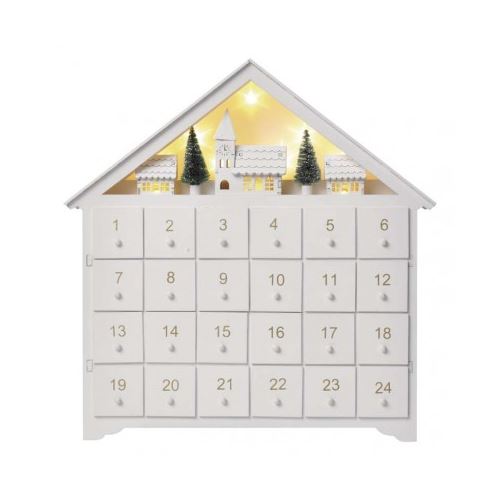LED adventný kalendár drevený, 35x33 cm, 2x AA, vnútorná, teplá biela, časovač