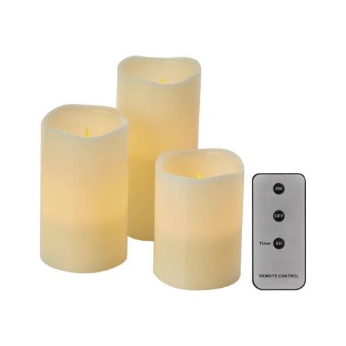 LED dekorace – vosková svíčka, různé velikosti, 3x AAA, vnitřní, vintage, 3 ks, ovladač