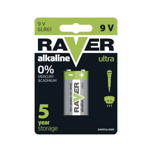 Alkalická baterie RAVER 6LF22 (9V), blistr