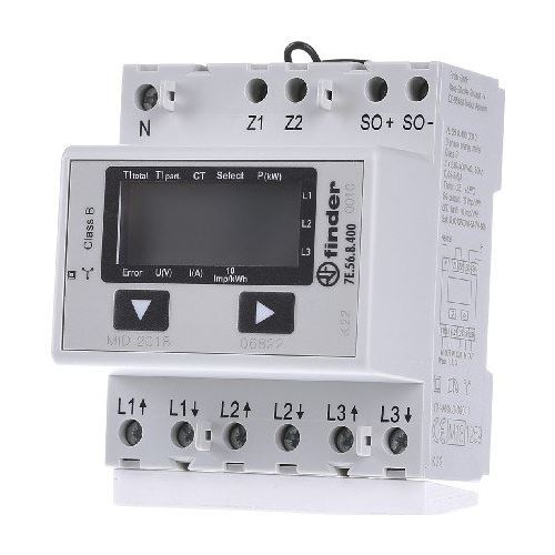Elektroměr Finder 7E.56.8.400.0010 3F/5A meř.trafo LCD ověř.