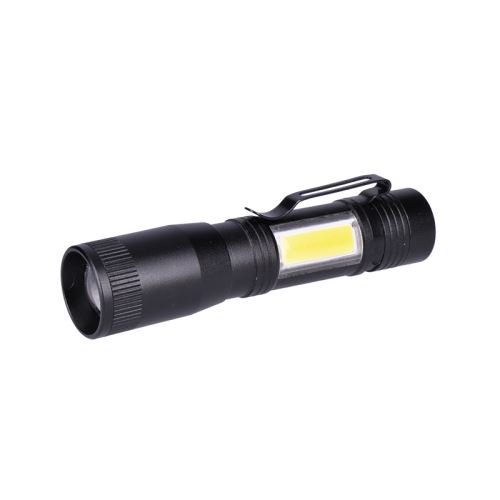 Solight LED kovová svítilna 3W + COB, 150 + 60lm, AA, černá