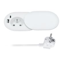 Solight 1z + USB A+C 20W PD vestavná zásuvka s posuvným víčkem, 2m, matná bílá