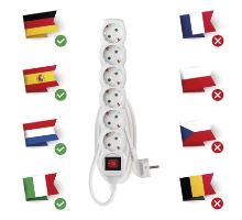 Prodlužovací kabel 1,5 m / 6 zásuvek / s vypínačem / bílý / PVC / 1,5 mm2 (6)