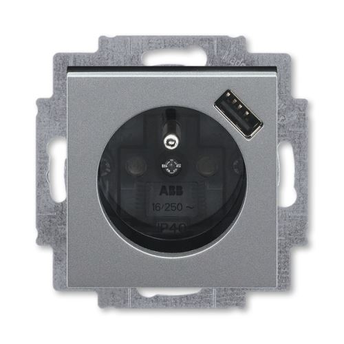 Zásuvka 1násobná s clonkami, s USB nabíjením, ocelová/kouřová černá, ABB Levit M 5569H-A02357 69