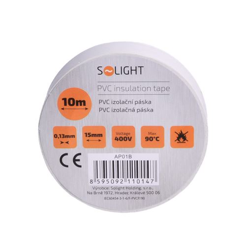 Solight izolačná páska, 15mm x 0,13 mm x 10m, biela