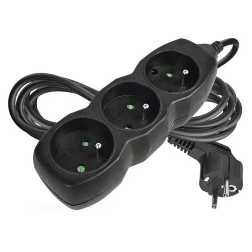 Prodlužovací kabel 3 m / 3 zásuvky / černý / PVC / 1,5 mm2