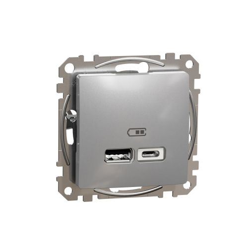 Sedna Design zásuvka nabíjací USB 2-násobná (A + C) 2,4A aluminium