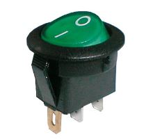 Prepínač kolískový guľ. pros. 2pol./3pin ON-OFF 250V/6A zelený Prepínač kolískový guľ. pros. 2pol./3pin ON-OFF 250V/6A zelený