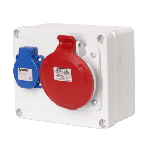 Krabice 3068 IP44 1x230V s ochr. kolíkem, 1x400V/32A/5, 170x140x90mm, hladké boky
