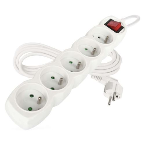 Prodlužovací kabel s vypínačem 5 zásuvek 3m 3x 1,5mm, bílý