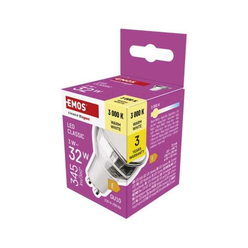 LED žárovka Classic MR16 stříbrná/ GU10 / 3 W (32 W) / 345 lm / teplá bílá