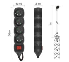 Prodlužovací kabel s vypínačem 4 zásuvky 5m, černý (11)