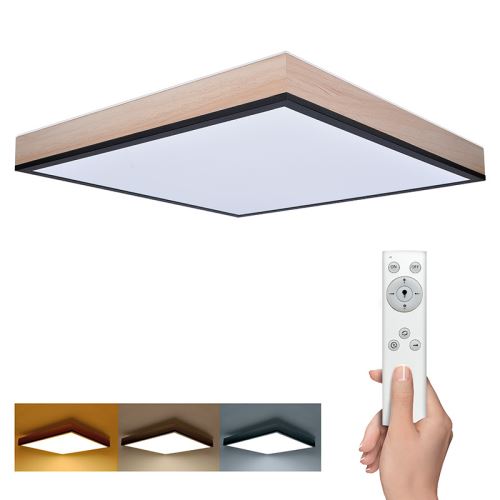 Solight LED stropné osvetlenie s diaľkovým ovládaním, štvorcové, dekor dreva, 3000lm, 40W, 45x45cm