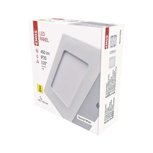 LED panel 120 × 120, prisadený biely, 6W neutrálna biela