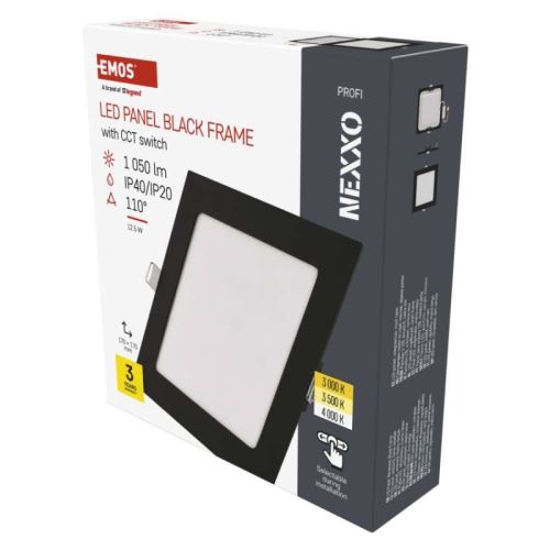 LED vestavné svítidlo NEXXO, čtvercové, černé, 12,5W, se změnou CCT