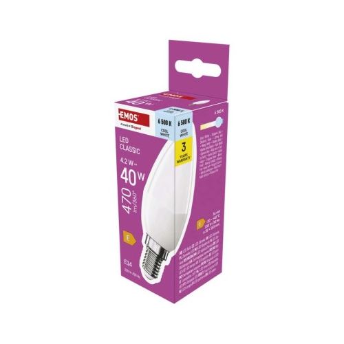 LED žárovka Classic svíčka / E14 / 4,2 W (40 W) / 470 lm / studená bílá