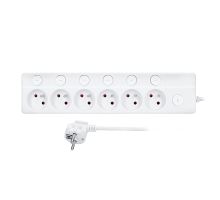 Solight prodlužovací přívod 6 zásuvek, 3m, 3 x 1mm2, bílý, 6+1 vypínač