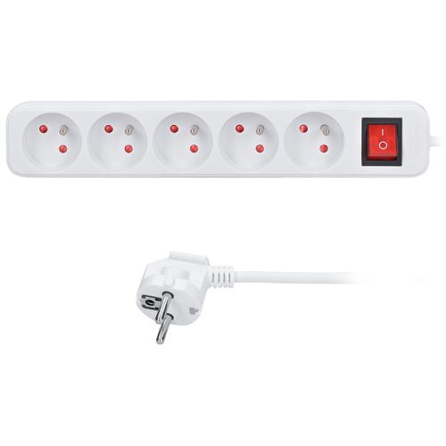 Solight prodlužovací přívod 5m, 5 zásuvek, vypínač, 16A/3680W, PVC, bílý