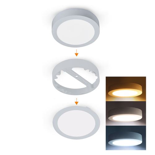 Solight LED mini panel kúpeľňový 2v1, 3CCT, podhľadový / prisadený, 12W, 1020lm, IP54, strieborná, okrúhly