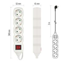 Prodlužovací kabel 3 m / 4 zásuvky / s vypínačem / bílý / PVC / 1,5 mm2 (8)