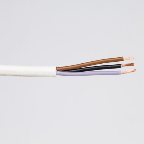 kábel CYSY H05VV-F 3Cx0,75 biela (vodiče čierna, hnedá, šedá)