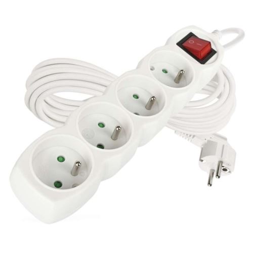 Prodlužovací kabel s vypínačem – 4 zásuvky, 7m, bílý